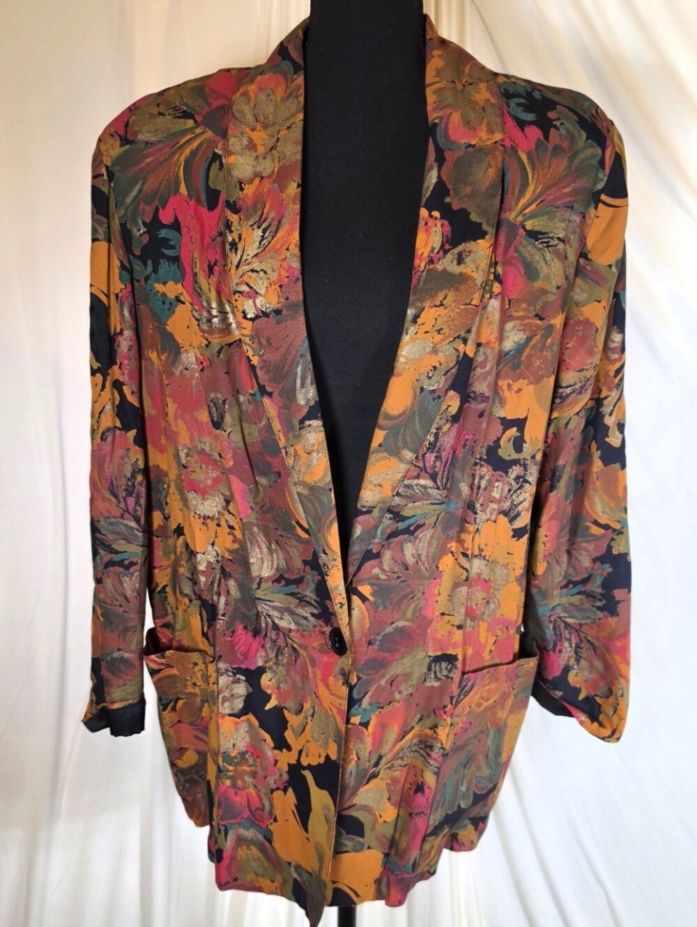 Vtg 80s Kensington Square Floral Tapestry Blazer Large Oversized Made in USA L